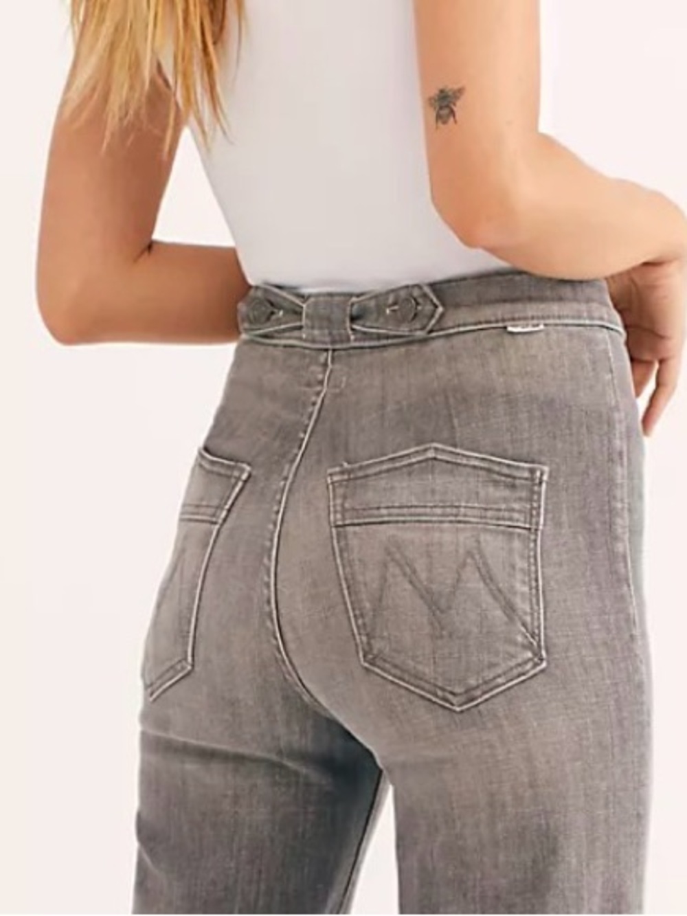 MOTHER denim The Loop De Loop Ultra High-Rise wide leg jean in gray grey 28